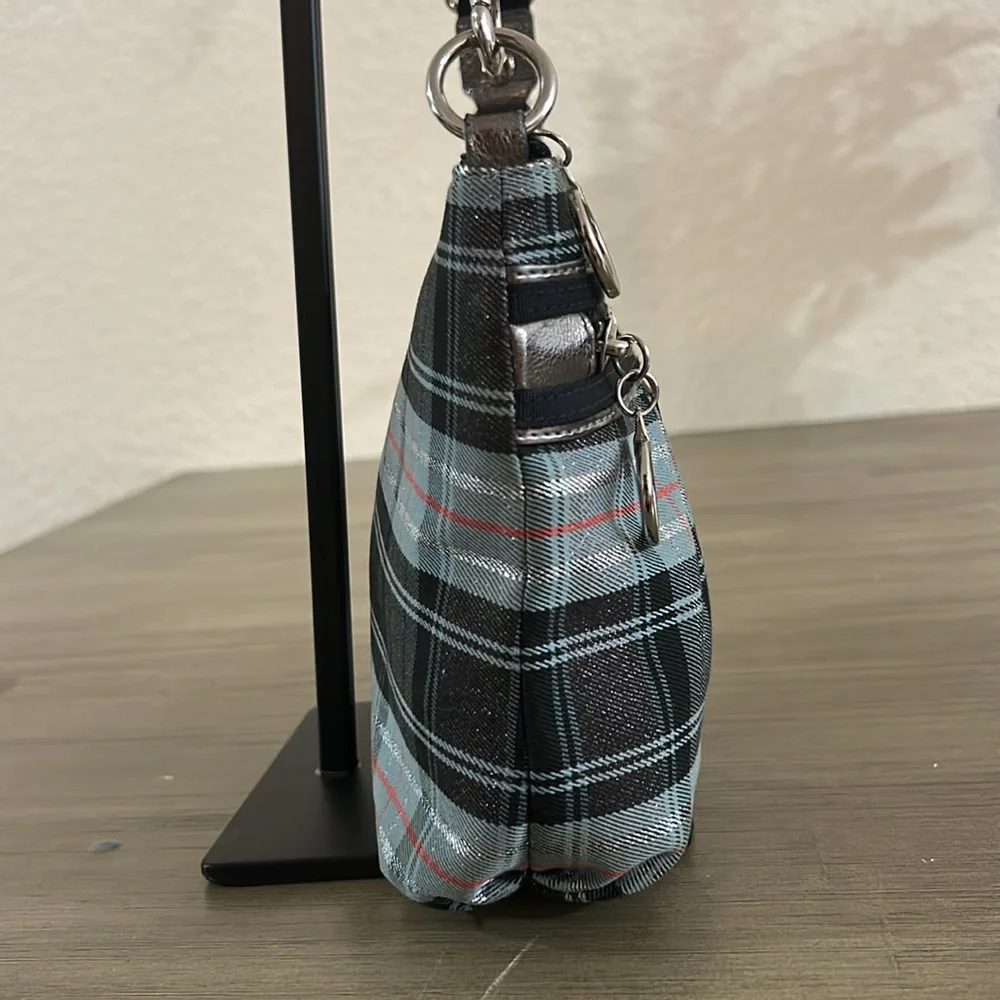 COACH POPPY Blue Plaid Silver Metallic Graffiti Purse Vintage - Picture 6 of 12